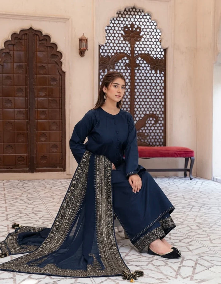 DHANAK -3PC Embroidered Shirt with Sequins Embroidered Dupatta- 8004