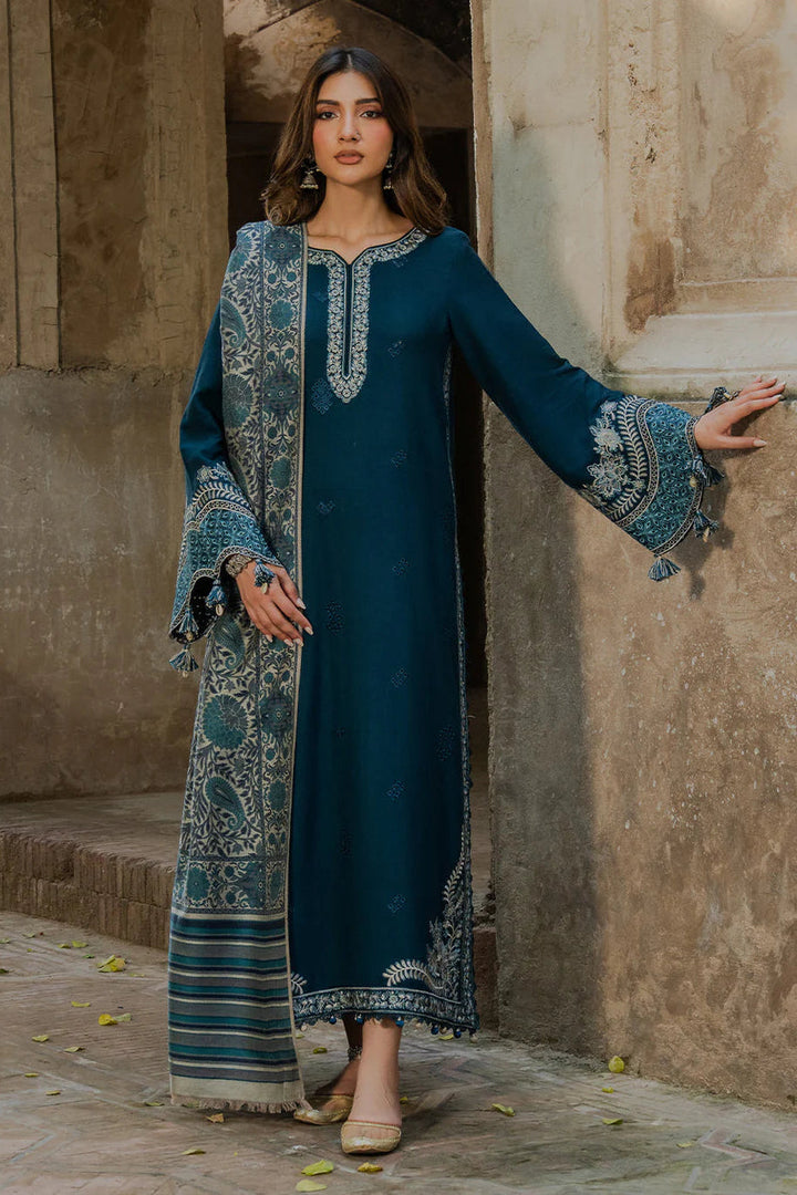IZEL-3PC DHANAK EMBROIDERED SHIRT WITH COURTRAI PRINTED SHAWL & TROUSER-BIC-4364 B